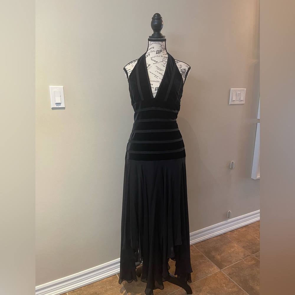 Black Velvet Gown with Sheer Skirting